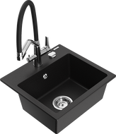Mexen Milo мивка от гранит с 1 отделение с кухненски смесител Duo, черен - 6505-77-671701-07
