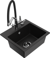 Mexen Milo гранитна еднокамерна мивка с кухненски смесител Duo, черен