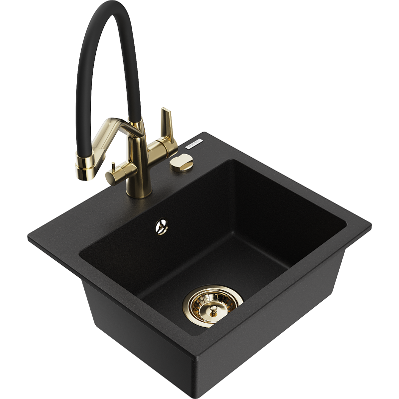 Mexen Milo гранитна мивка с 1 отделение и кухненски смесител Duo, черен - 6505-77-671701-57-G