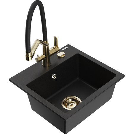 Mexen Milo гранитна мивка с 1 отделение и кухненски смесител Duo, черен - 6505-77-671701-57-G