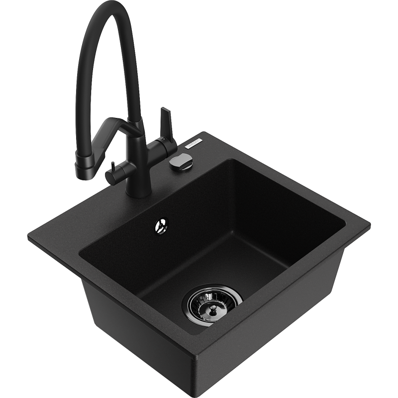 Mexen Milo кухненска мивка от гранит с 1 камера и кухненски смесител Duo, черен - 6505-77-671701-70-B