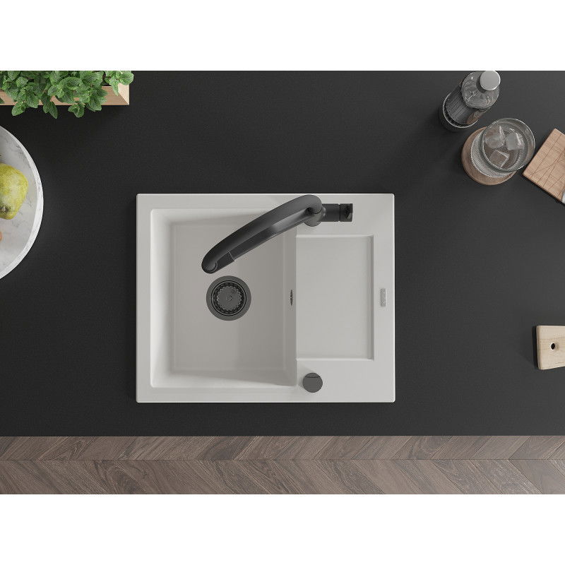Mexen Enzo гранитна мивка с 1 отделение с отцедник и кухненски смесител Duo, бял - 6506-20-671701-70-B