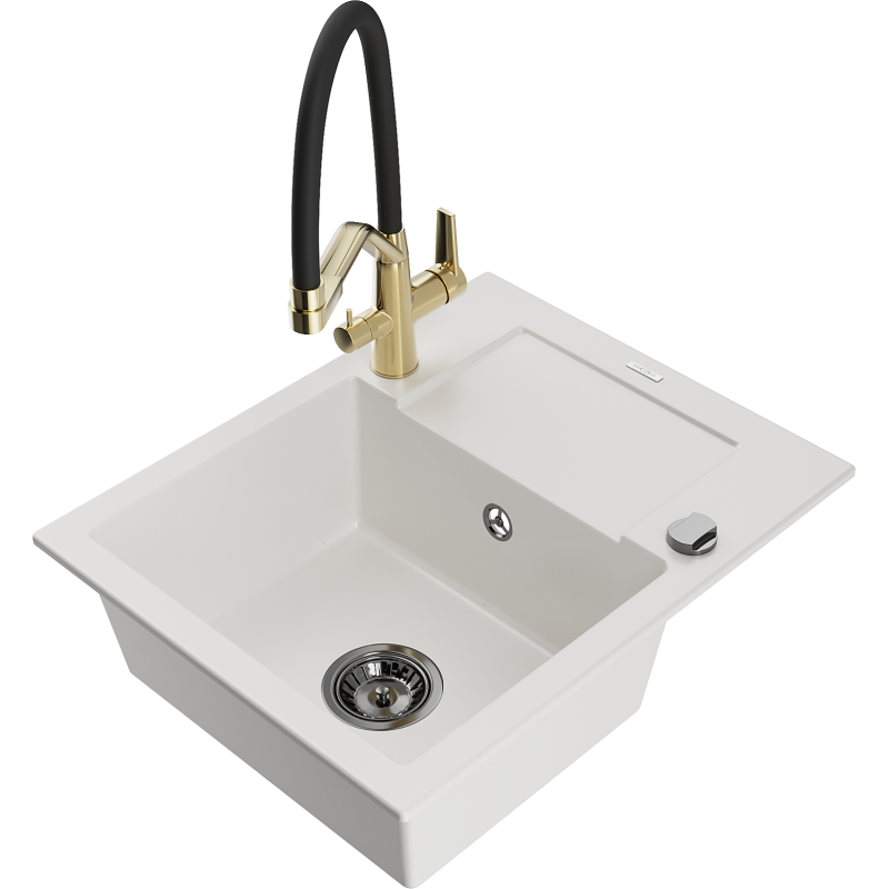 Mexen Enzo гранитна мивка с 1 отделение с изсушител и кухненски смесител Duo,