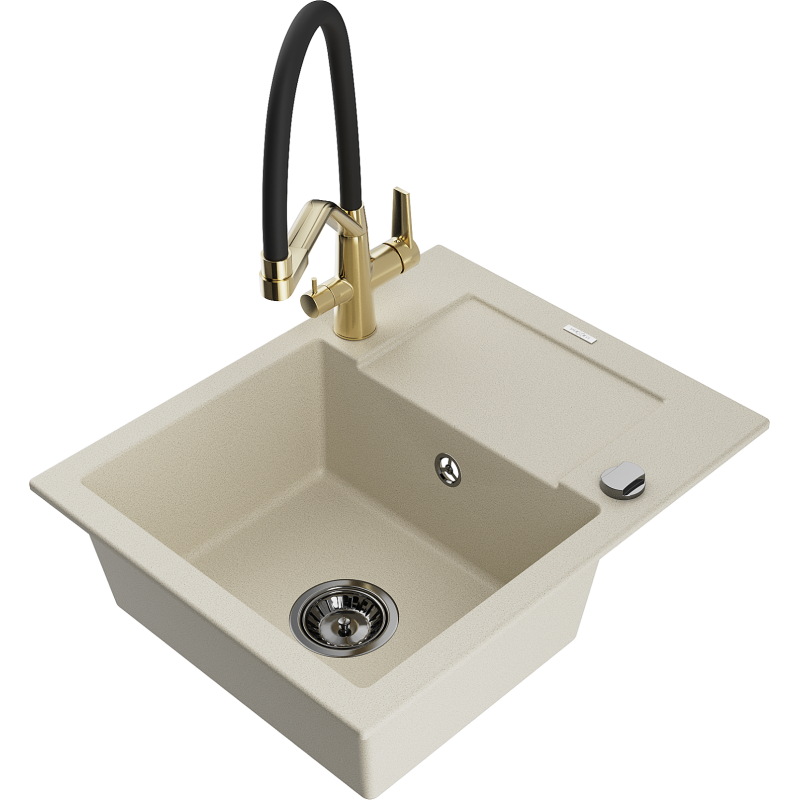 Mexen Enzo гранитна мивка с 1 корито с отцедник и кухненски смесител Duo,