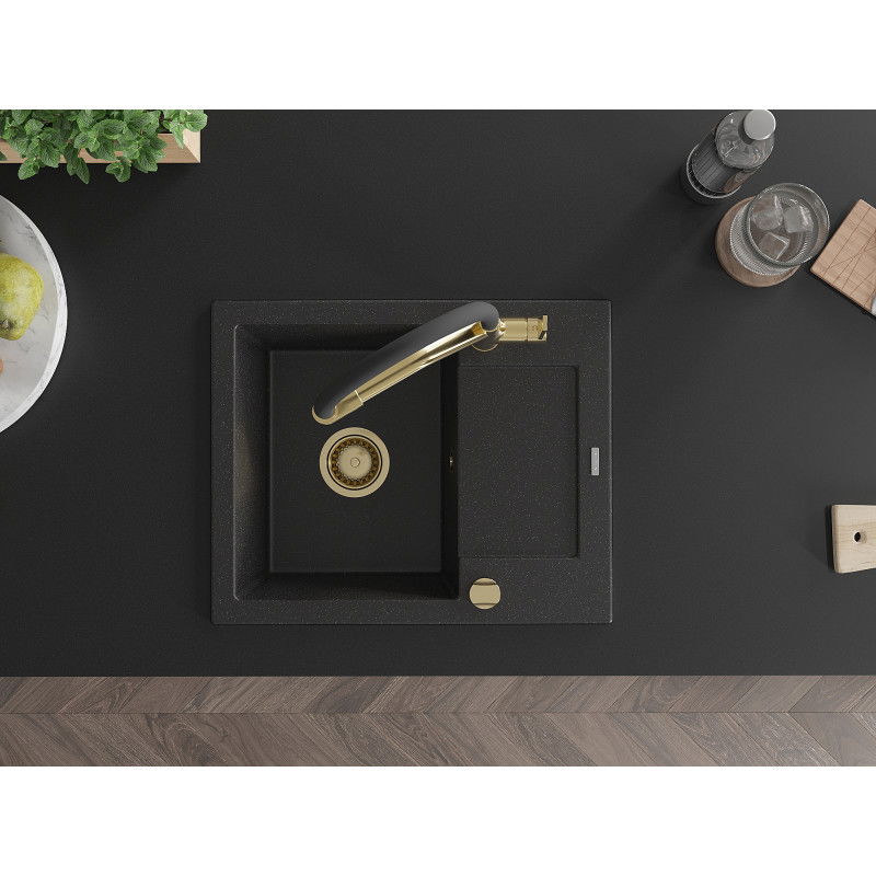 Mexen Enzo гранитна мивка с 1 отделение и отцедник и кухненски смесител Duo, черен/сребърен металик - 6506-73-671701-57-G