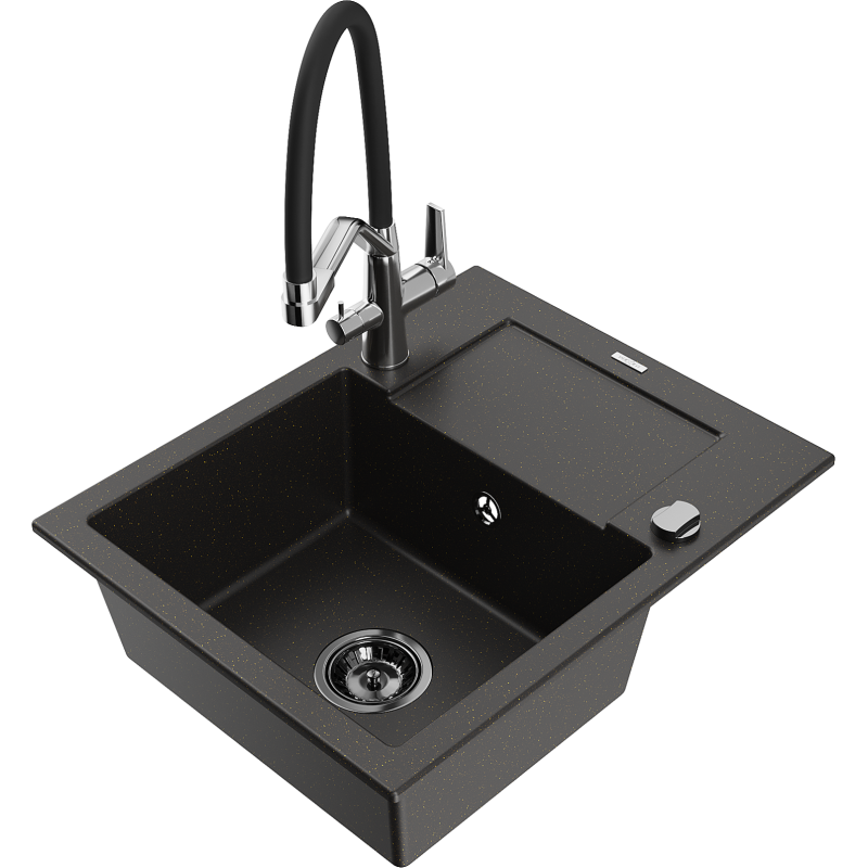 Mexen Enzo гранитна мивка с 1 камера с отцедник и кухненски смесител Duo,