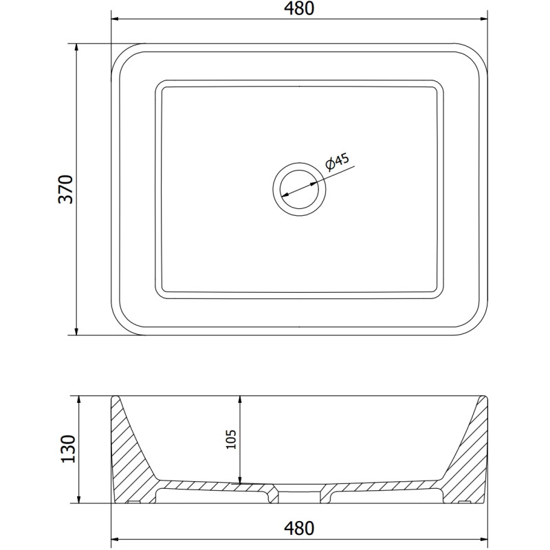 Mexen Catia мивка над плот 48 x 37 см, черна мат/златен ръб - 21314875