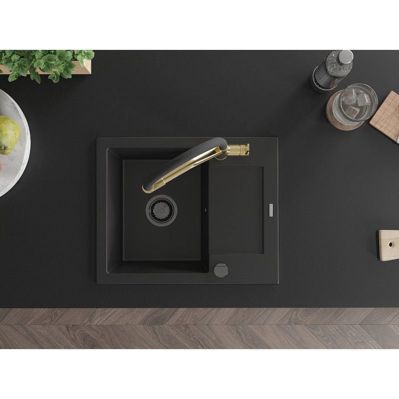 Mexen Enzo мивка от гранит 1-компонентна с отцедник и кухненски смесител Duo, черен - 6506-77-671701-57-B