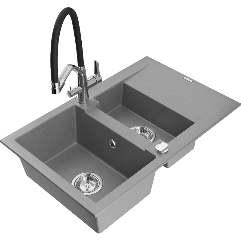 Mexen Gaspar гранитна мивка с 1,5 камери, с отцедник и кухненски смесител Duo,
