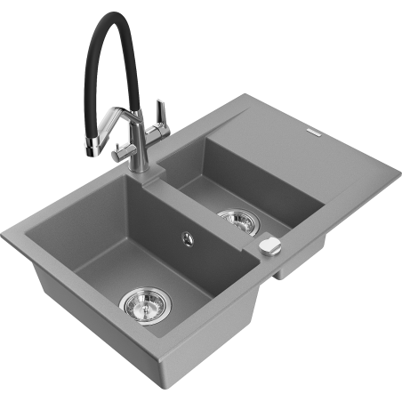 Mexen Gaspar гранитна мивка с 1,5 камери, с отцедник и кухненски смесител Duo,