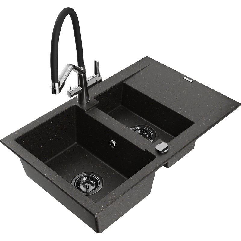 Mexen Gaspar Гранитна мивка 1,5 отделения с капковник и кухненски смесител