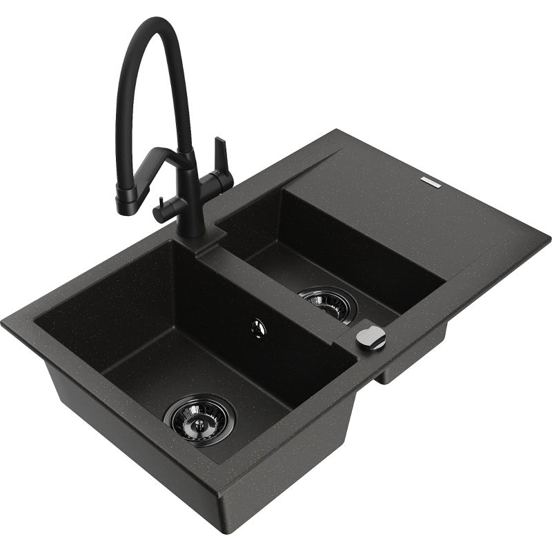 Mexen Gaspar гранитна мивка с 1,5 камери с отцедник и кухненски смесител Duo,