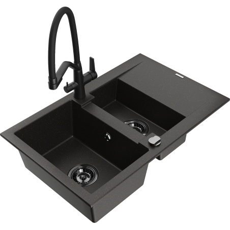 Mexen Gaspar гранитна мивка с 1,5 камери с отцедник и кухненски смесител Duo,