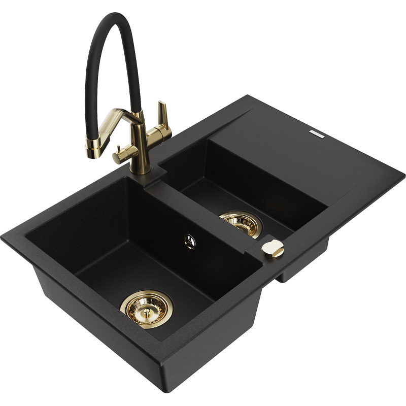 Mexen Gaspar гранитна мивка 1,5-контейнера с отцедник и кухненски смесител