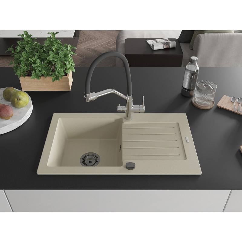 Mexen Pablo гранитна мивка с 1 корито с отцедник и кухненски смесител Duo,