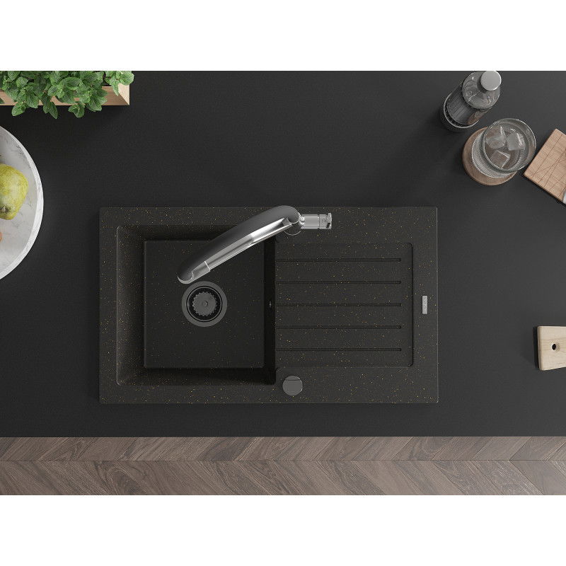 Mexen Pablo гранитна мивка с 1 корито с отцедник и кухненски смесител Duo,