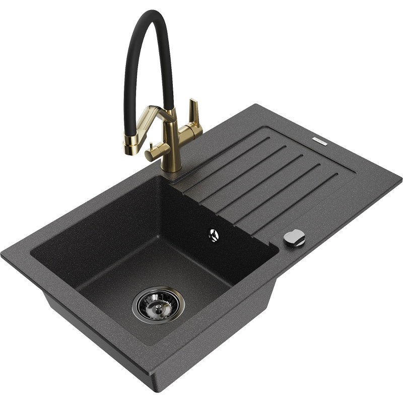Mexen Pablo гранитна мивка с 1 отделение с отцедник и кухненски смесител Duo,