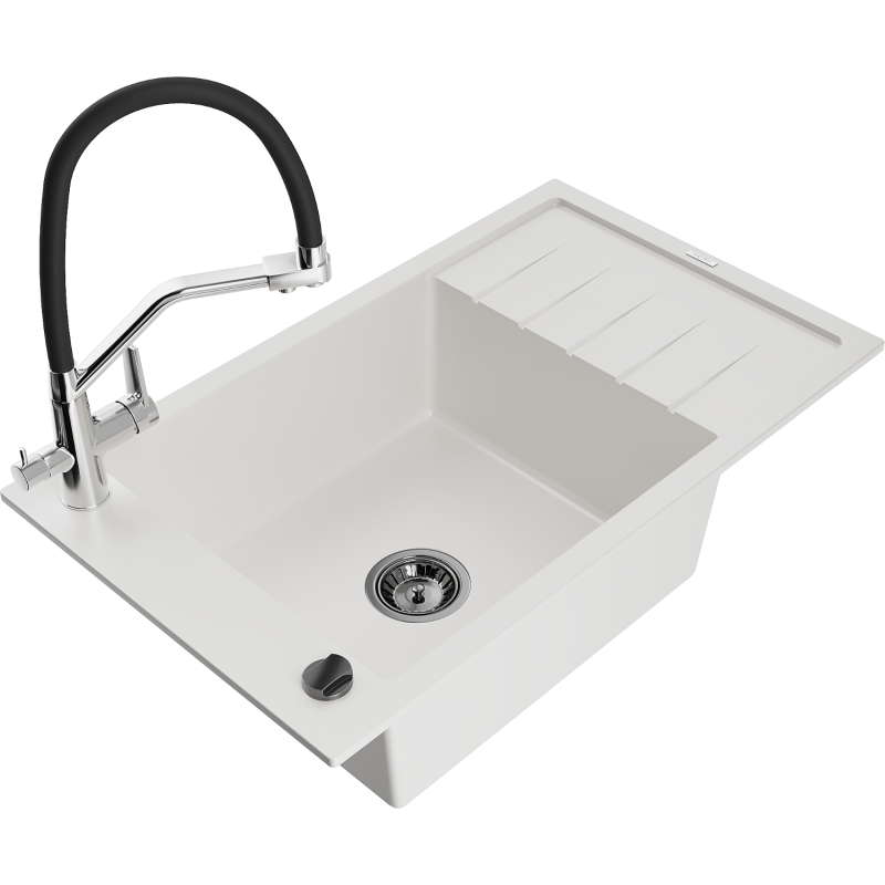 Mexen Elias гранитна мивка с 1 отделение и отцедник с кухненски смесител Duo,