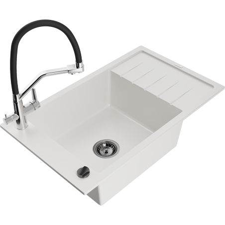 Mexen Elias гранитна мивка с 1 отделение и отцедник с кухненски смесител Duo,