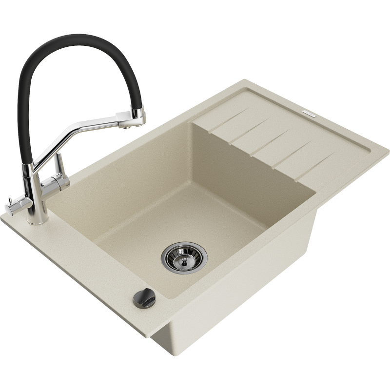 Mexen Elias гранитна мивка с 1 корито с отцедник и кухненски смесител Duo,