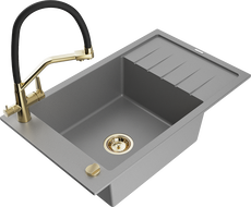 Mexen Elias мивка от гранит с 1 камера с отцедник и кухненски смесител Duo, сива - 6511-71-671701-57-G