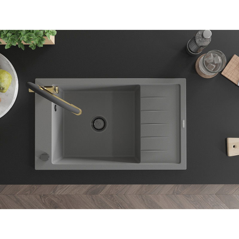 Mexen Elias гранитна мивка с 1 отделение с отцедник и кухненски смесител Duo, сив - 6511-71-671701-57-B