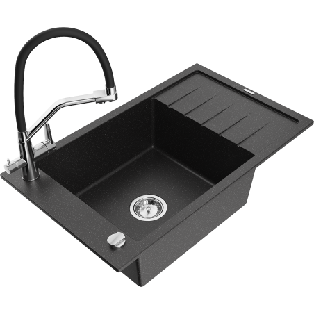 Mexen Elias гранитна мивка с 1 отделение с отцедник и кухненски смесител Duo,