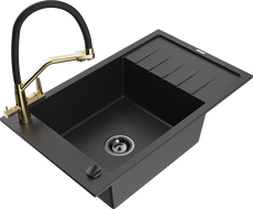 Mexen Elias гранитна мивка с една камера с отцедник и кухненски смесител Duo, черен/сребърен металик - 6511-73-671701-57-B