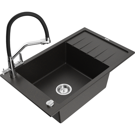 Mexen Elias гранитна мивка с една камера с дренаж и кухненски смесител Duo,