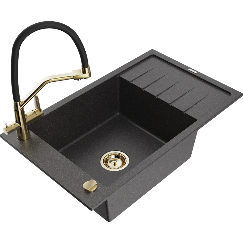 Mexen Elias гранитна мивка с 1 отделение с отцедник и кухненски смесител Duo,