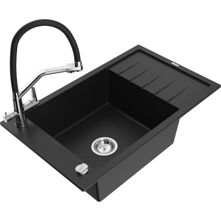 Mexen Elias гранитна мивка с една камера с отцедник и кухненски смесител Duo,