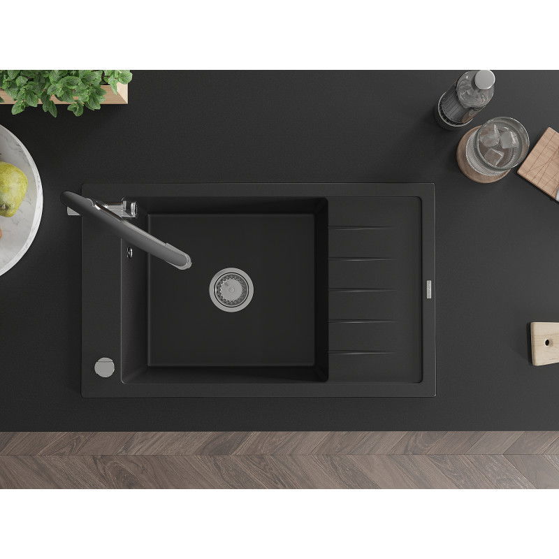 Mexen Elias гранитна мивка с една камера с отцедник и кухненски смесител Duo,