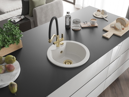 Mexen Diego гранитна мивка с 1 камера и кухненски смесител Duo, бял - 6512-20-671701-57-G