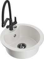 Mexen Diego гранитна кухненска мивка с 1 отделение и кухненски смесител Duo, бял - 6512-20-671701-70-B