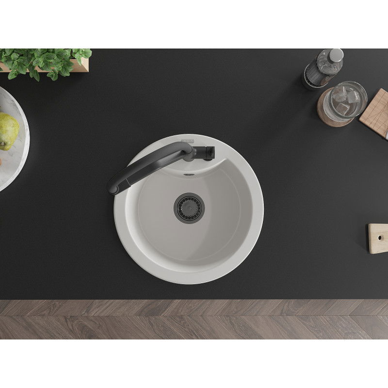 Mexen Diego гранитна кухненска мивка с 1 отделение и кухненски смесител Duo, бял - 6512-20-671701-70-B