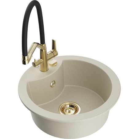 Mexen Diego гранитна мивка с 1 корито с кухненски смесител Duo, бежова