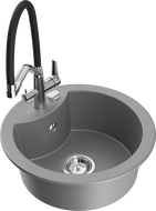 Mexen Diego гранитна мивка с 1 отделение и кухненски смесител Duo, сива - 6512-71-671701-07