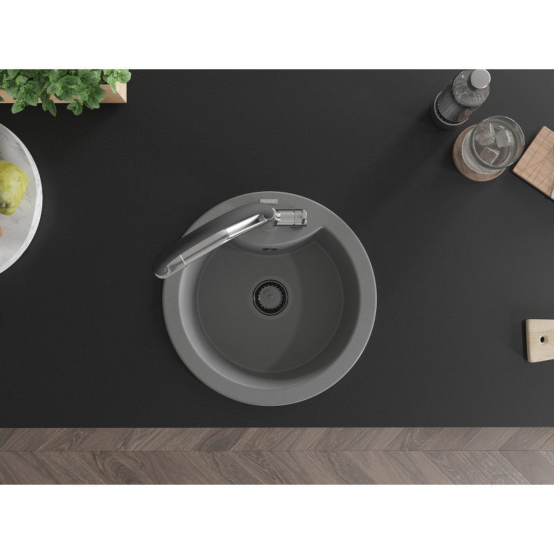 Mexen Diego гранитна кухненска мивка с 1 отделение и кухненски смесител Duo, сив - 6512-71-671701-07-B