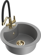 Mexen Diego гранитна мивка с 1 корито и кухненски смесител Duo, сив - 6512-71-671701-57-G