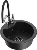 Mexen Diego гранитна мивка с 1 корито с кухненски смесител Duo, черен/сребърен металик - 6512-73-671701-07-B