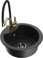 Mexen Diego гранитна кухненска мивка с една камера и кухненски смесител Duo, черен/сребърен металик - 6512-73-671701-57-B