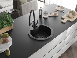 Mexen Diego еднокоморна гранитна мивка с кухненски смесител Duo, черен/сребрист металик - 6512-73-671701-70-B