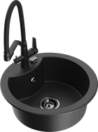 Mexen Diego еднокоморна гранитна мивка с кухненски смесител Duo, черен/сребрист металик - 6512-73-671701-70-B