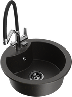 Mexen Diego гранитна мивка с 1 камера и кухненски смесител Duo, черен/златист металик - 6512-75-671701-07-B