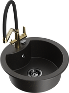 Mexen Diego гранитна мивка с 1 отделение със смесител Duo, черен/златист