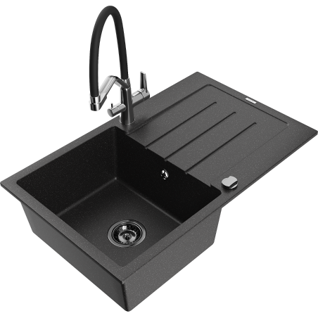 Mexen Bruno гранитна мивка с 1 корито с капковник и кухненски смесител Duo,
