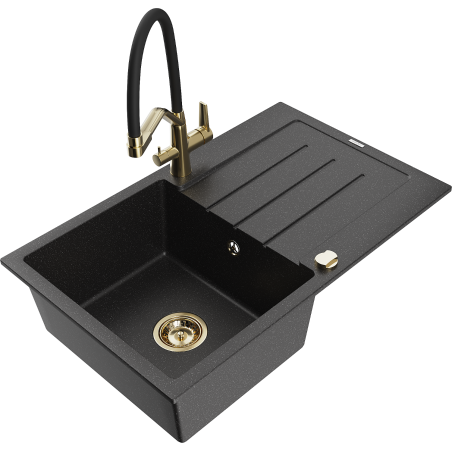 Mexen Bruno гранитна мивка с 1 корито с дренаж и кухненски смесител Duo,