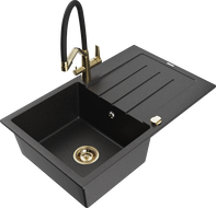 Mexen Bruno гранитна мивка с 1 корито с дренаж и кухненски смесител Duo,
