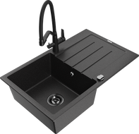 Mexen Bruno гранитна мивка с 1 камера със сушилник и кухненски смесител Duo,