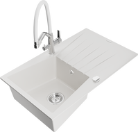 Mexen Cesar гранитна мивка с 1 отделение с отцедник и кухненски смесител Duo, бял - 6514-20-671701-02